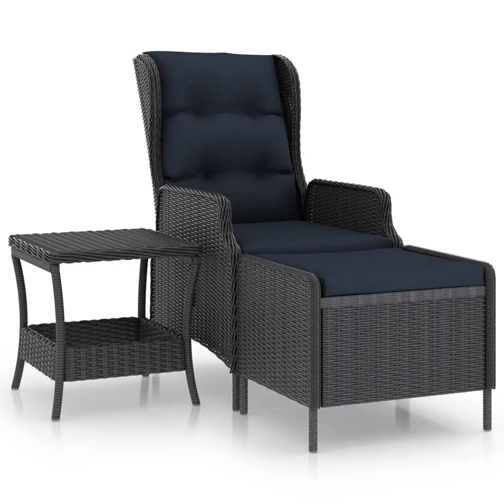 2 Piece Patio Lounge Set Cushions Dark Gray Poly Rattan Modern Design
