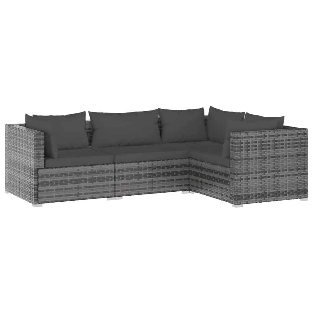 4 Piece Patio Lounge Set Cushions Gray Poly Rattan Outdoor Seating