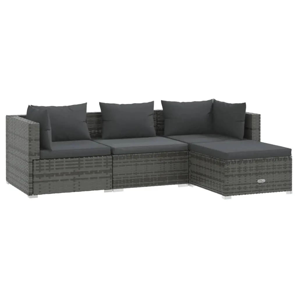 4 Piece Patio Lounge Set Cushions Gray Poly Rattan Garden Seating
