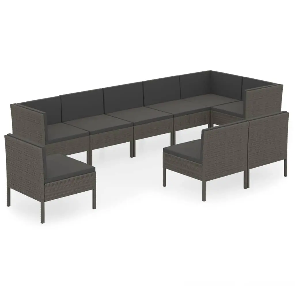 9 Piece Patio Lounge Set Cushions Gray Poly Rattan Garden Furniture