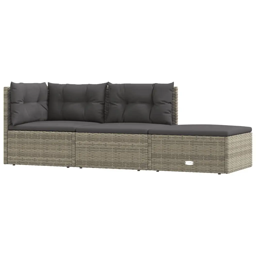 3 Piece Patio Lounge Set Cushions Gray Poly Rattan Outdoor Furniture