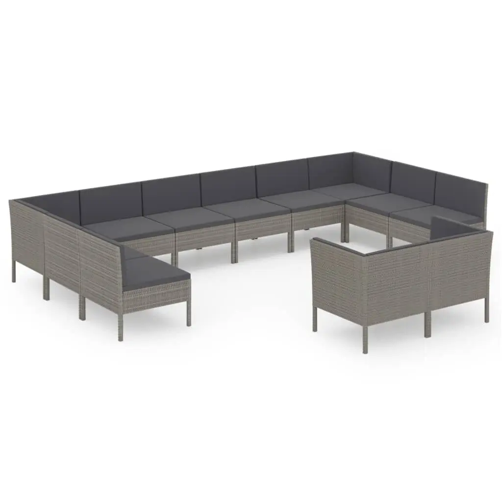 12 Piece Patio Lounge Set Cushions Gray Poly Rattan Outdoor Sectional Sofa
