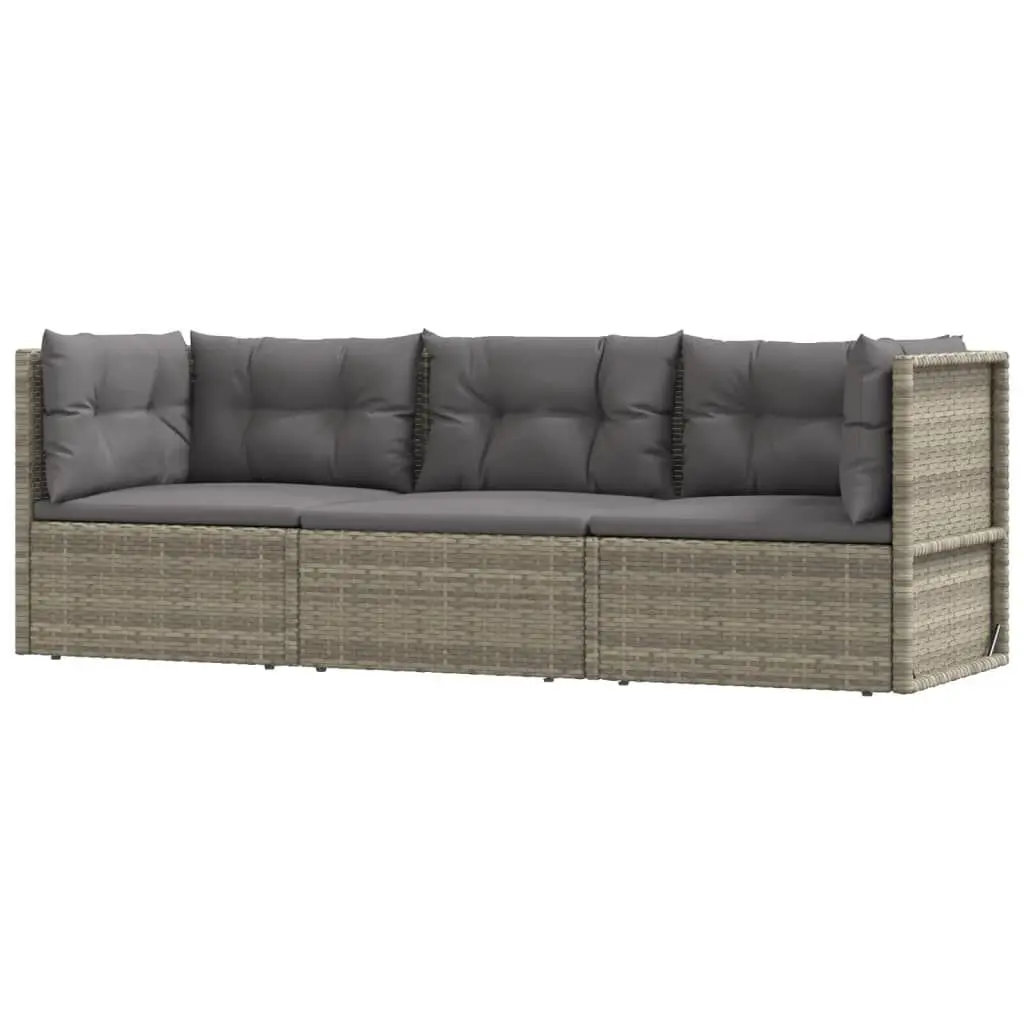 3 Piece Patio Lounge Set Cushions Gray Poly Rattan Outdoor Furniture
