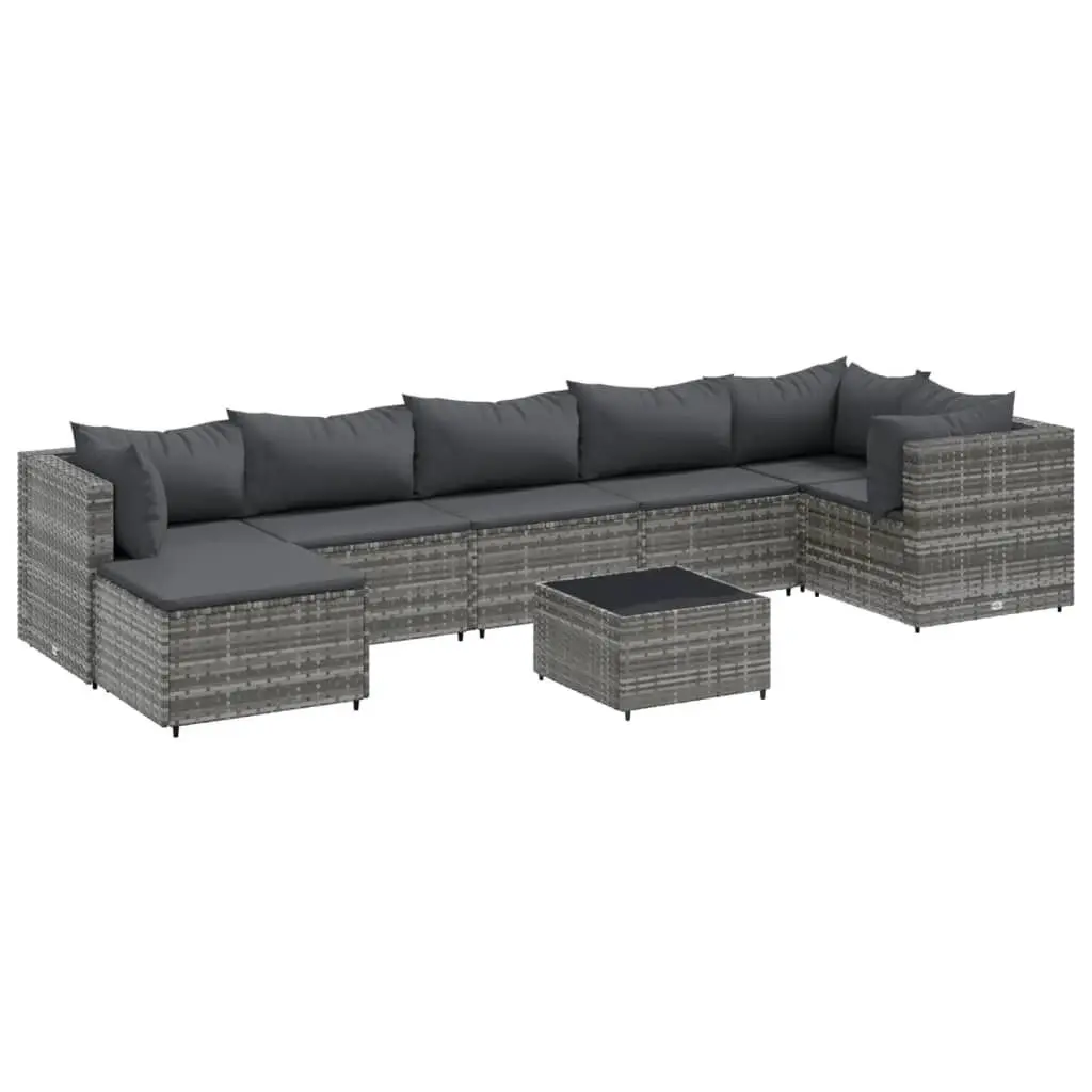 8 Piece Patio Lounge Set Cushions Gray Poly Rattan Outdoor Furniture