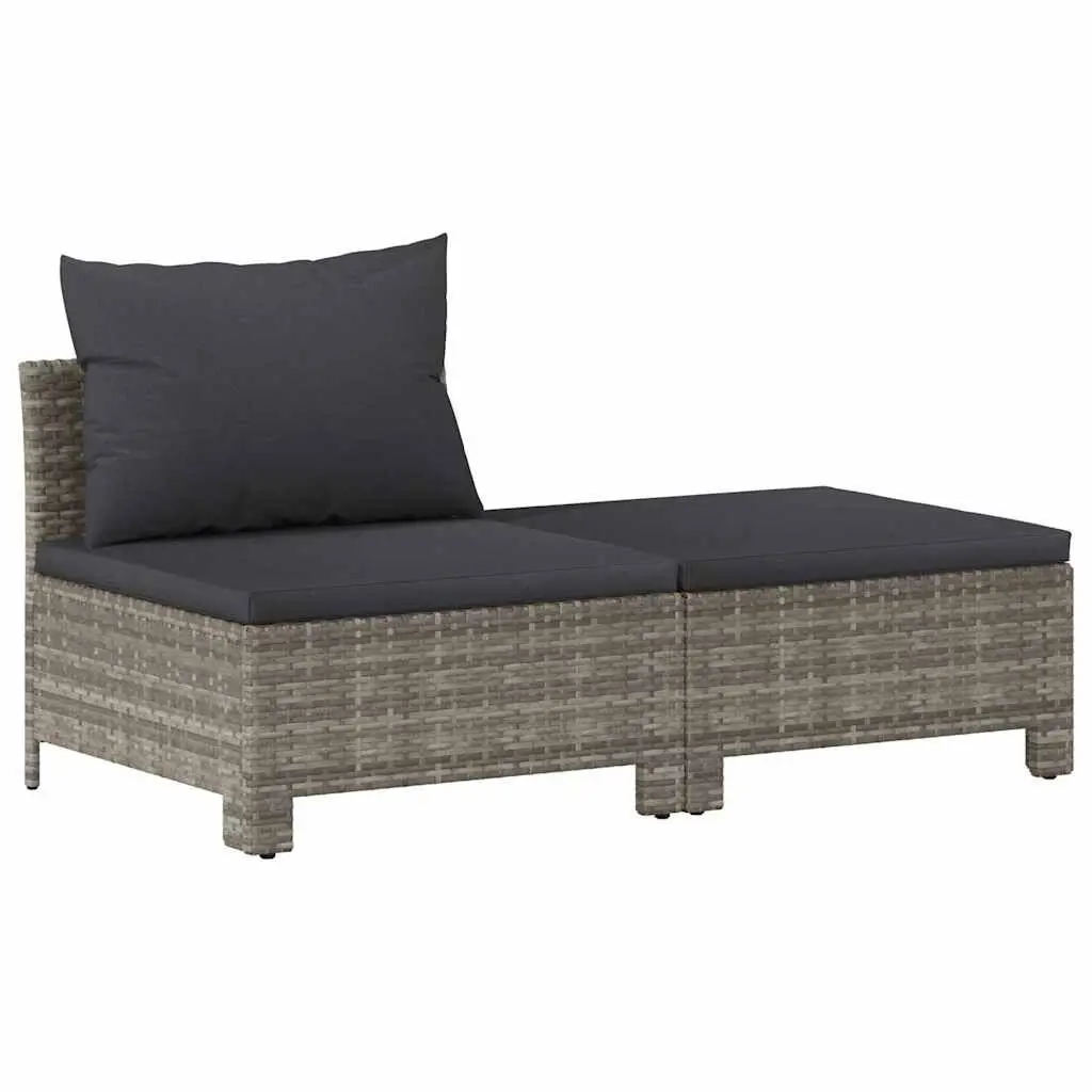2 Piece Patio Lounge Set Cushions Gray Poly Rattan Outdoor Furniture