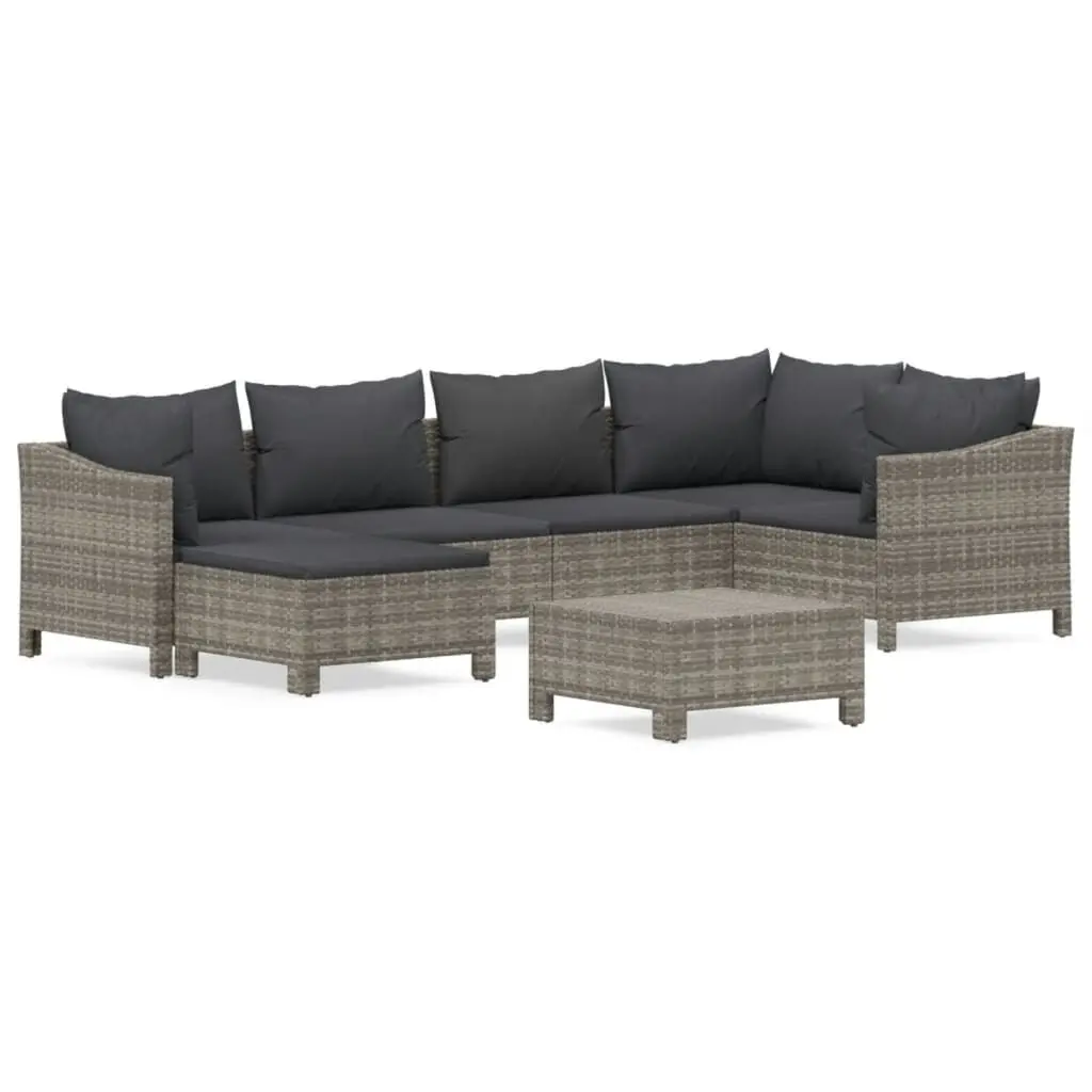 7 Piece Patio Lounge Set Cushions Gray Poly Rattan Outdoor Furniture