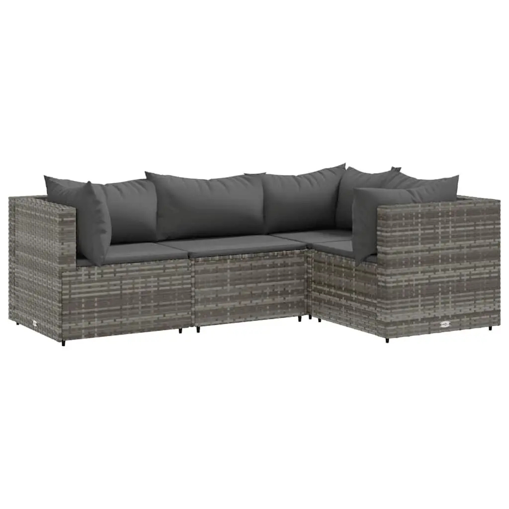 4 Piece Patio Lounge Set Cushions Gray Poly Rattan Outdoor Furniture