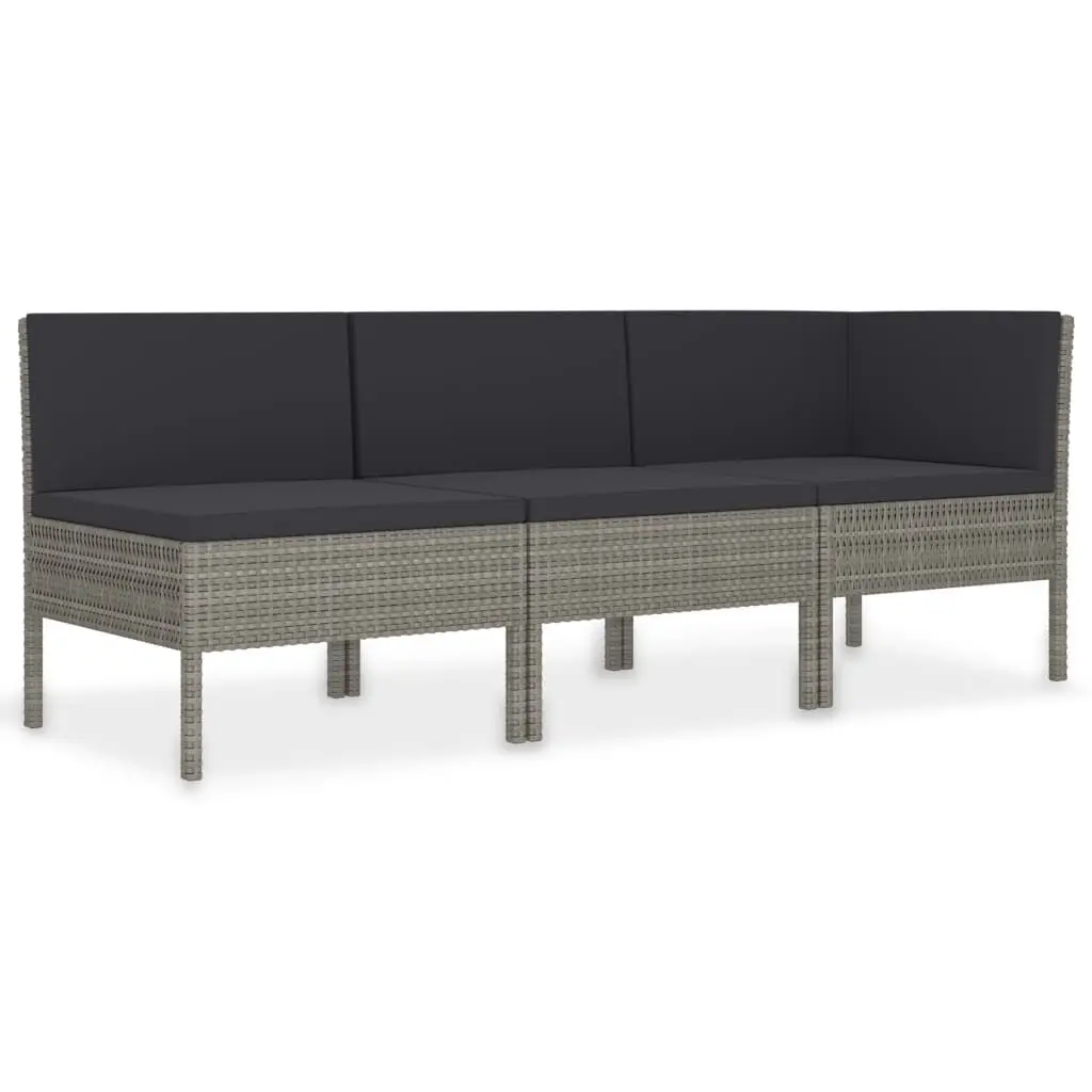 3 Piece Patio Lounge Set Cushions Gray Poly Rattan Outdoor