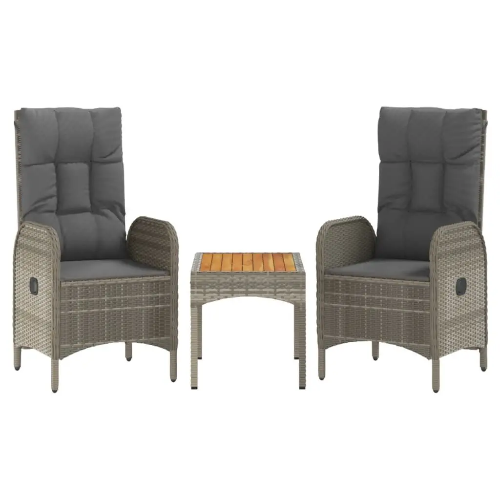 3 Piece Patio Lounge Set Cushions Gray Poly Rattan Outdoor Furniture