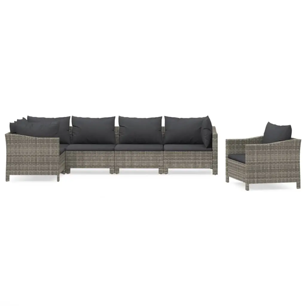 6 Piece Patio Lounge Set Cushions Gray Poly Rattan Outdoor Furniture