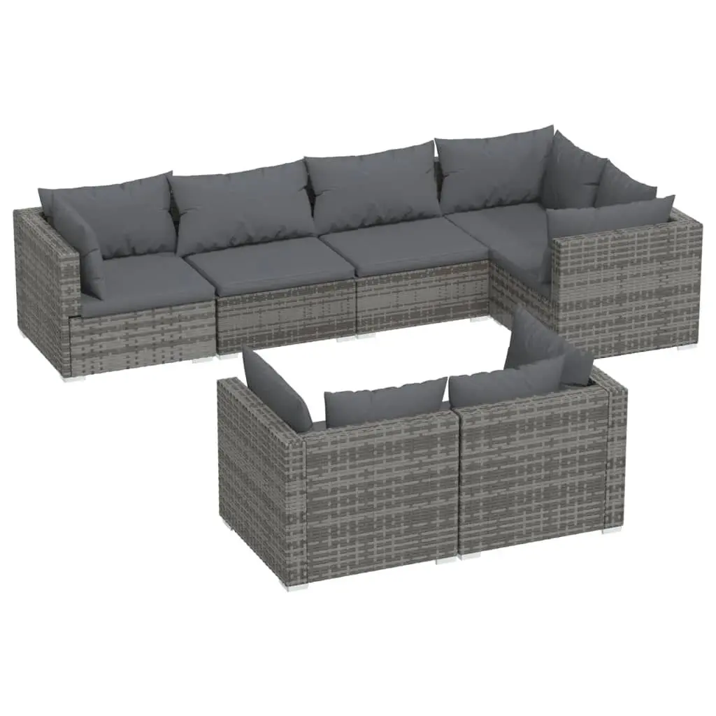 7 Piece Patio Lounge Set Cushions Gray Poly Rattan Outdoor Sofa