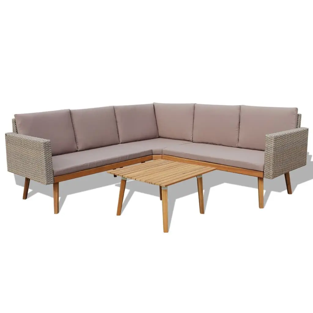 4 Piece Patio Lounge Set Cushions Gray Poly Rattan Outdoor Seating