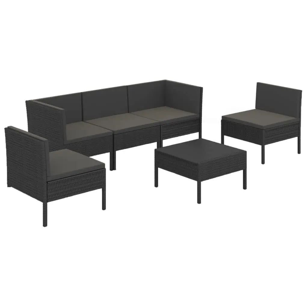 6 Piece Patio Lounge Set Cushions Poly Rattan Black Outdoor Furniture