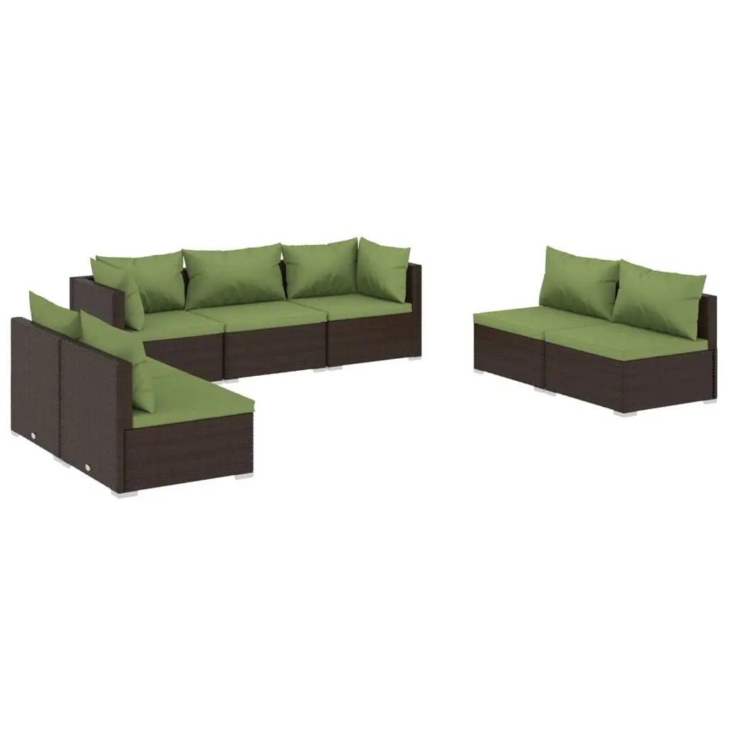 7 Piece Patio Lounge Set Cushions Poly Rattan Brown Outdoor Seating
