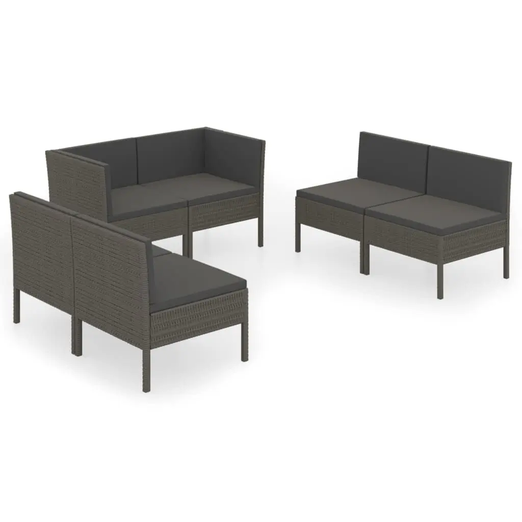 6 Piece Patio Lounge Set Cushions Poly Rattan Gray Outdoor Sofa