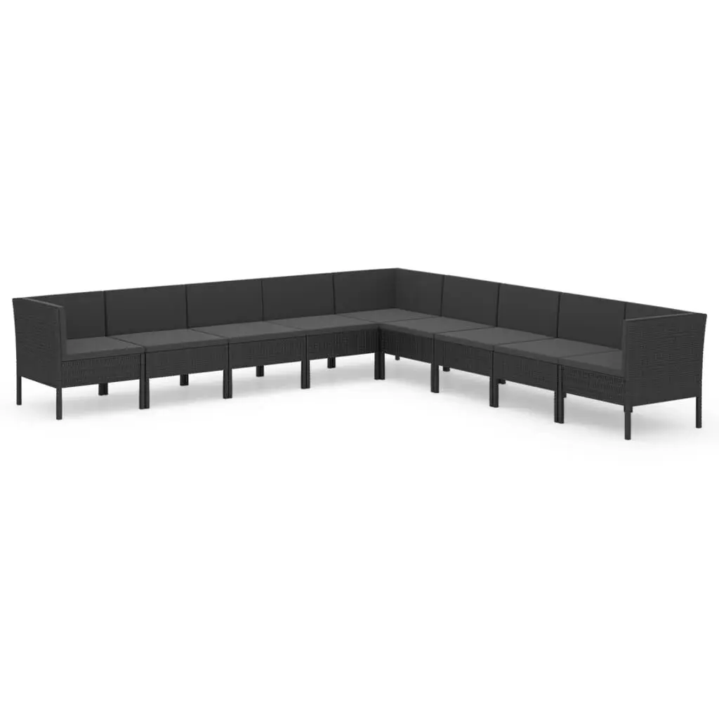 9 Piece Patio Lounge Set Cushions Poly Rattan Black Outdoor Seating