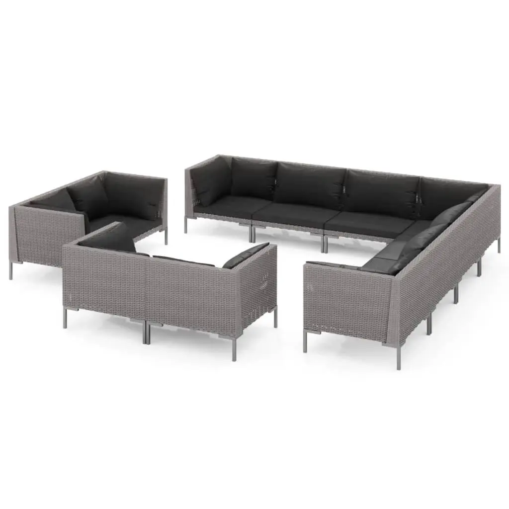 11 Piece Patio Lounge Set Cushions Poly Rattan Dark Gray Outdoor Furniture