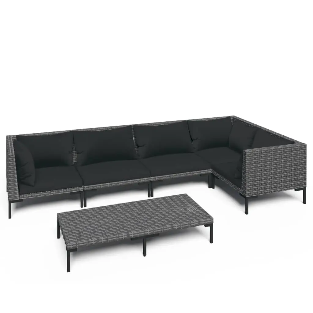 6 Piece Patio Lounge Set Cushions Poly Rattan Dark Gray Outdoor Seating