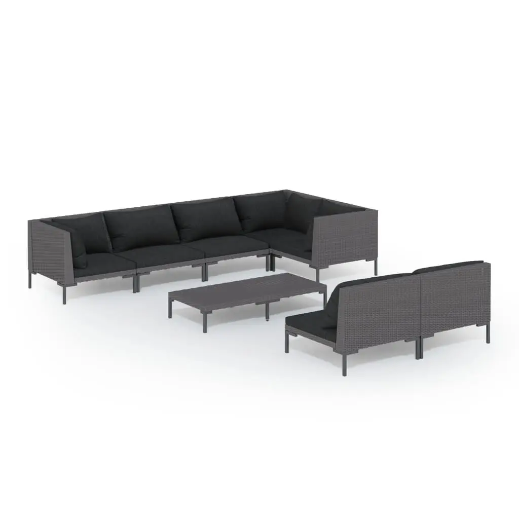 8 Piece Patio Lounge Set Cushions Poly Rattan Dark Gray Outdoor Living