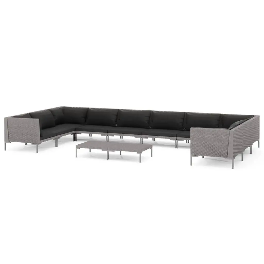 11 Piece Patio Lounge Set Cushions Poly Rattan Dark Gray Outdoor Furniture