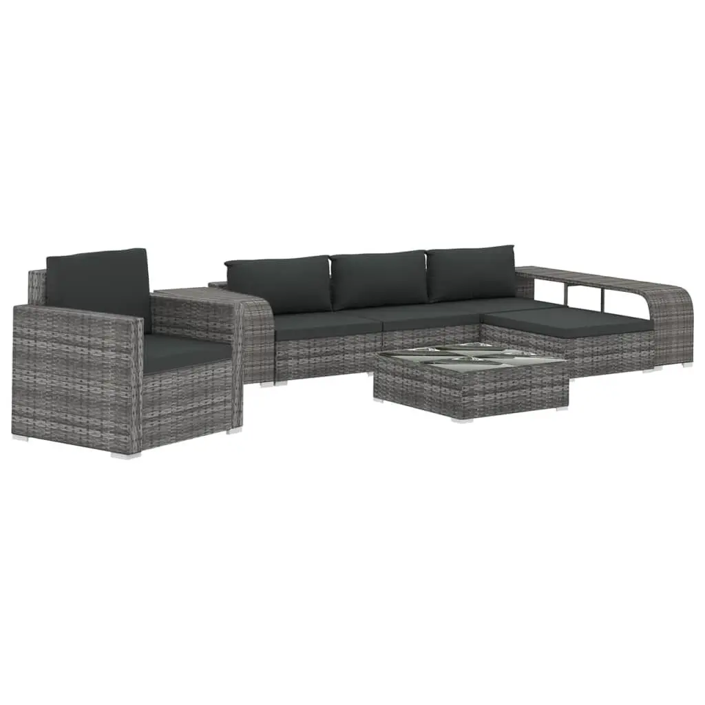 8 Piece Patio Lounge Set Cushions Poly Rattan Gray Outdoor Furniture