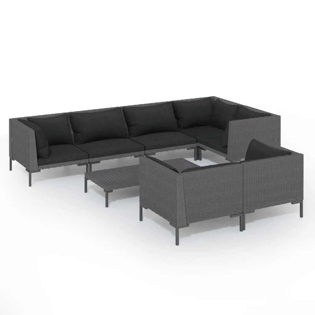 8 Piece Patio Lounge Set Cushions Poly Rattan Dark Gray Outdoor Sofa