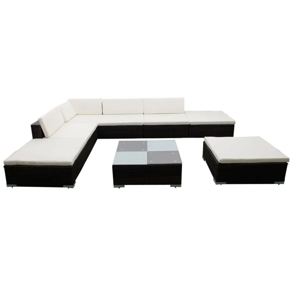 8 Piece Patio Lounge Set Cushions Poly Rattan Brown Outdoor Furniture