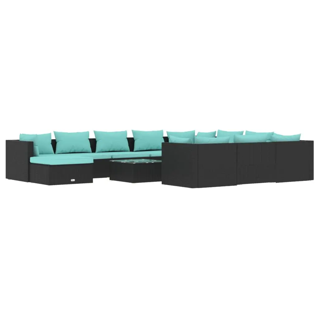 12 Piece Patio Lounge Set Cushions Poly Rattan Black Outdoor Furniture