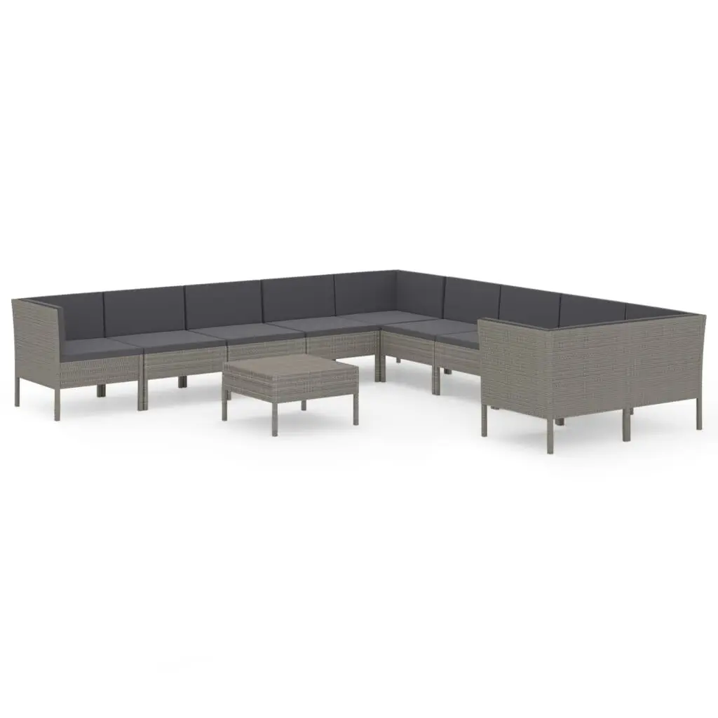 11 Piece Patio Lounge Set Cushions Poly Rattan Gray Outdoor Furniture