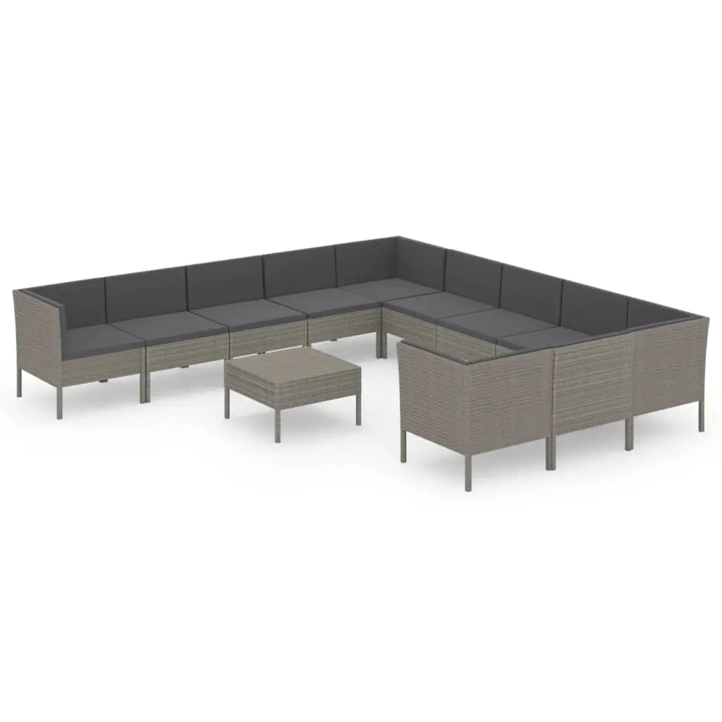 12 Piece Patio Lounge Set Cushions Poly Rattan Gray Outdoor Furniture