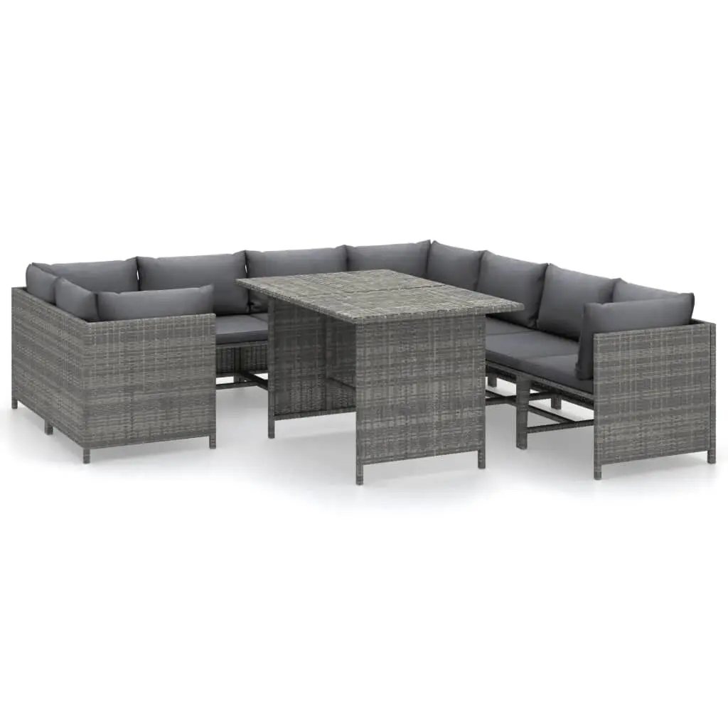 9 Piece Patio Lounge Set Cushions Poly Rattan Gray Spacious Outdoor Furniture