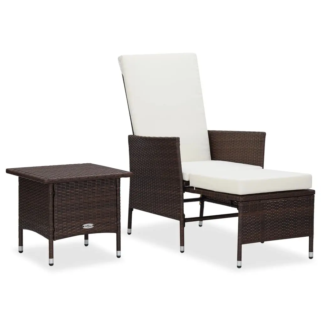2 Piece Patio Lounge Set Cushions Poly Rattan Brown Compact Outdoor Furniture