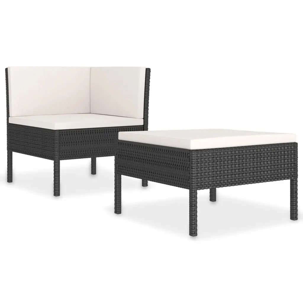 2 Piece Patio Lounge Set Cushions Poly Rattan Black Compact Outdoor Furniture