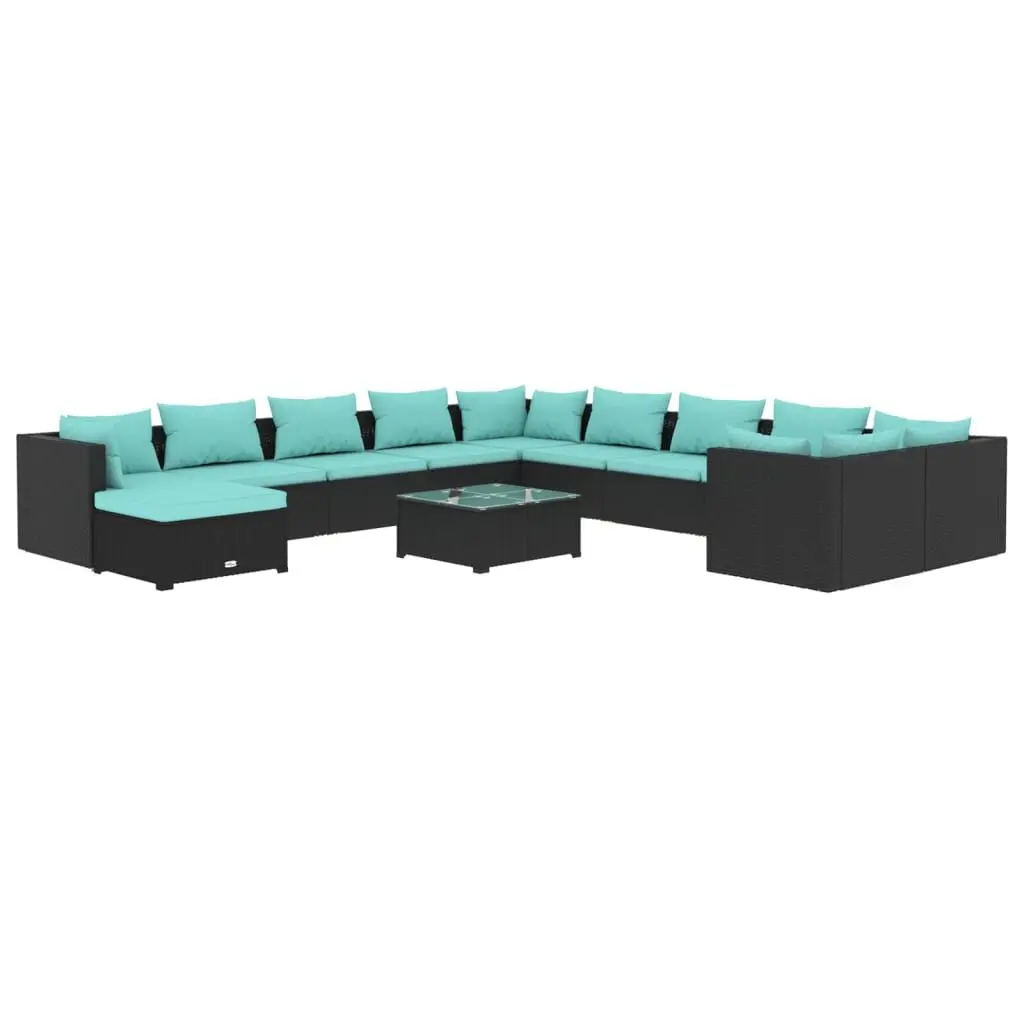 12 Piece Patio Lounge Set Cushions Poly Rattan Black Outdoor Furniture