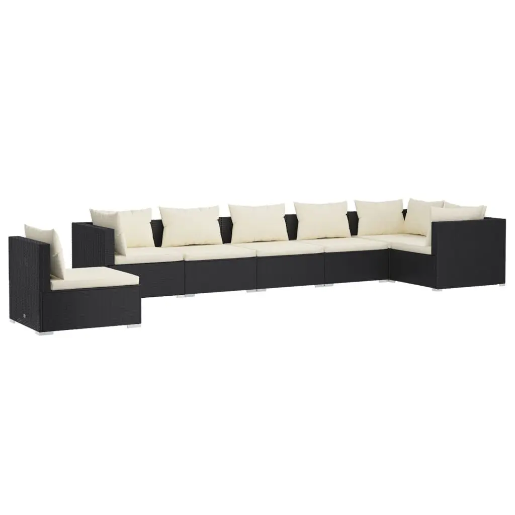 7 Piece Patio Lounge Set Cushions Poly Rattan Black Outdoor Furniture