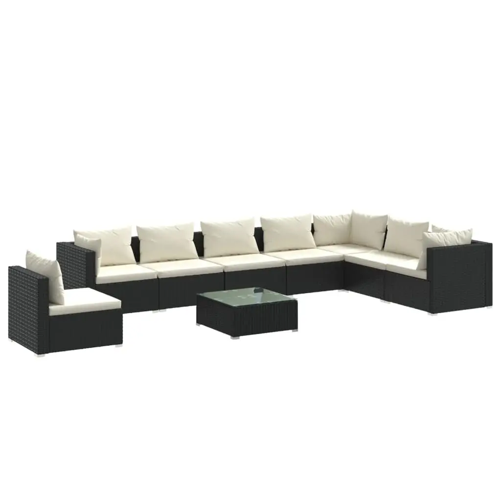 9 Piece Patio Lounge Set Cushions Poly Rattan Black Outdoor Furniture