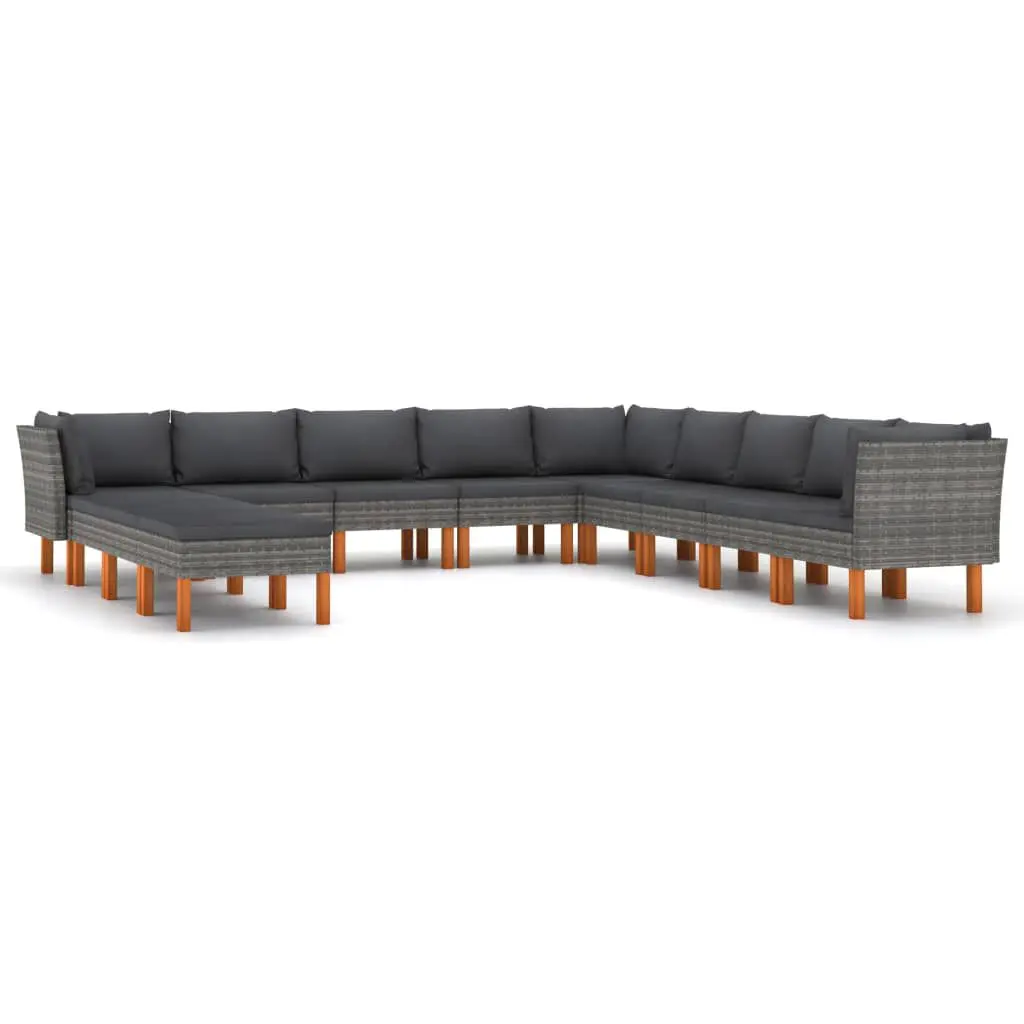 12 Piece Patio Lounge Set Cushions Poly Rattan Gray Outdoor Furniture