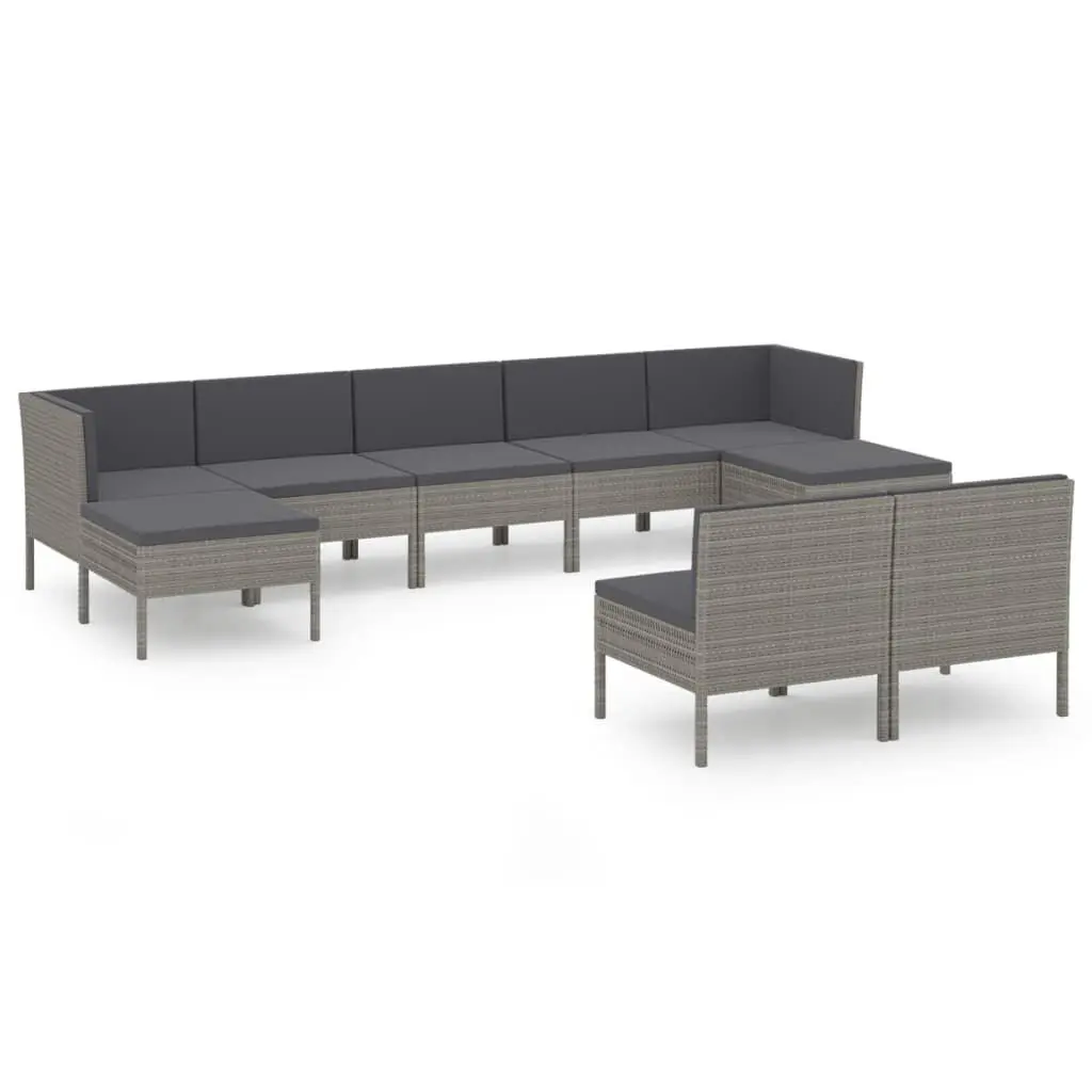 9 Piece Patio Lounge Set Cushions Poly Rattan Gray Outdoor Furniture