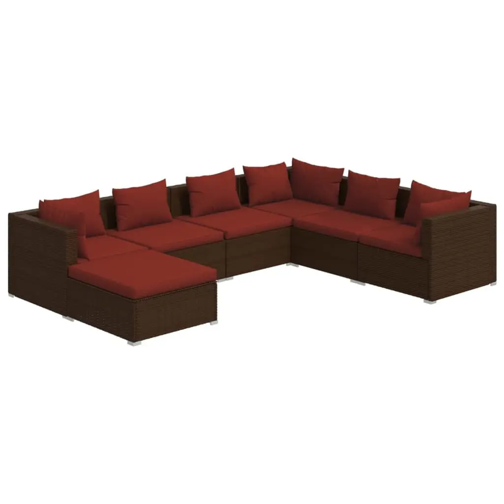 7 Piece Patio Lounge Set Cushions Poly Rattan Brown Garden Furniture