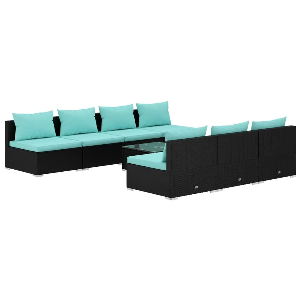 8 Piece Patio Lounge Set Cushions Poly Rattan Black Outdoor Seating