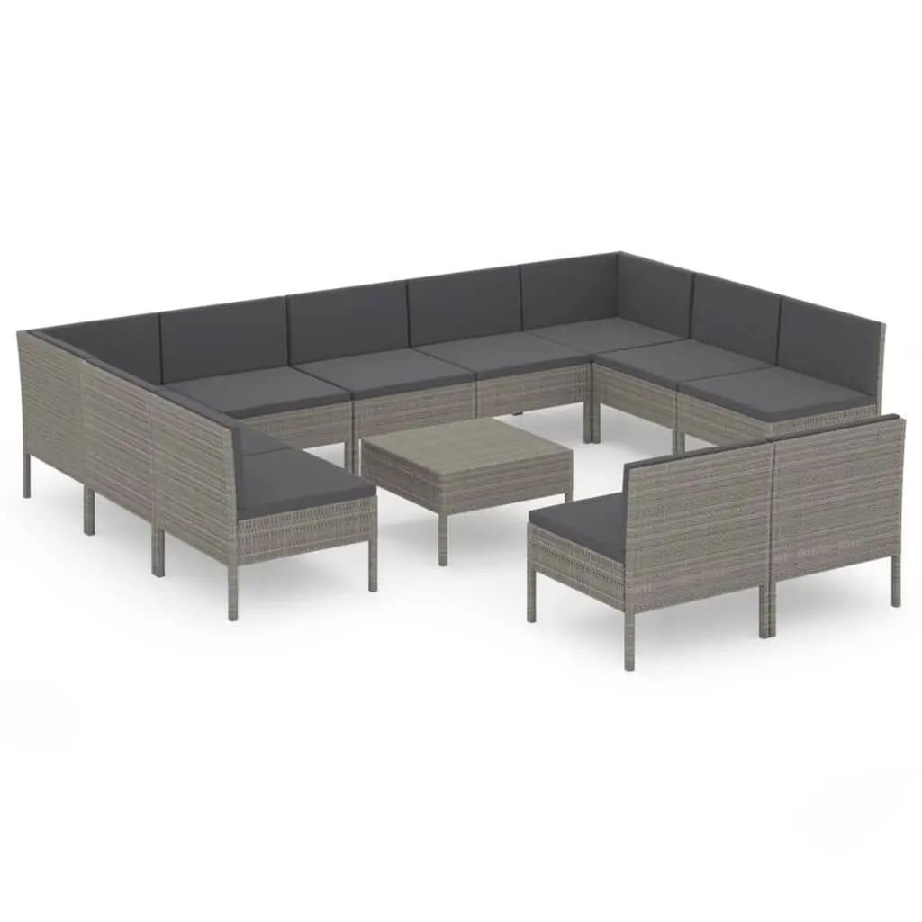 12 Piece Patio Lounge Set Cushions Poly Rattan Gray Outdoor Sofa Set