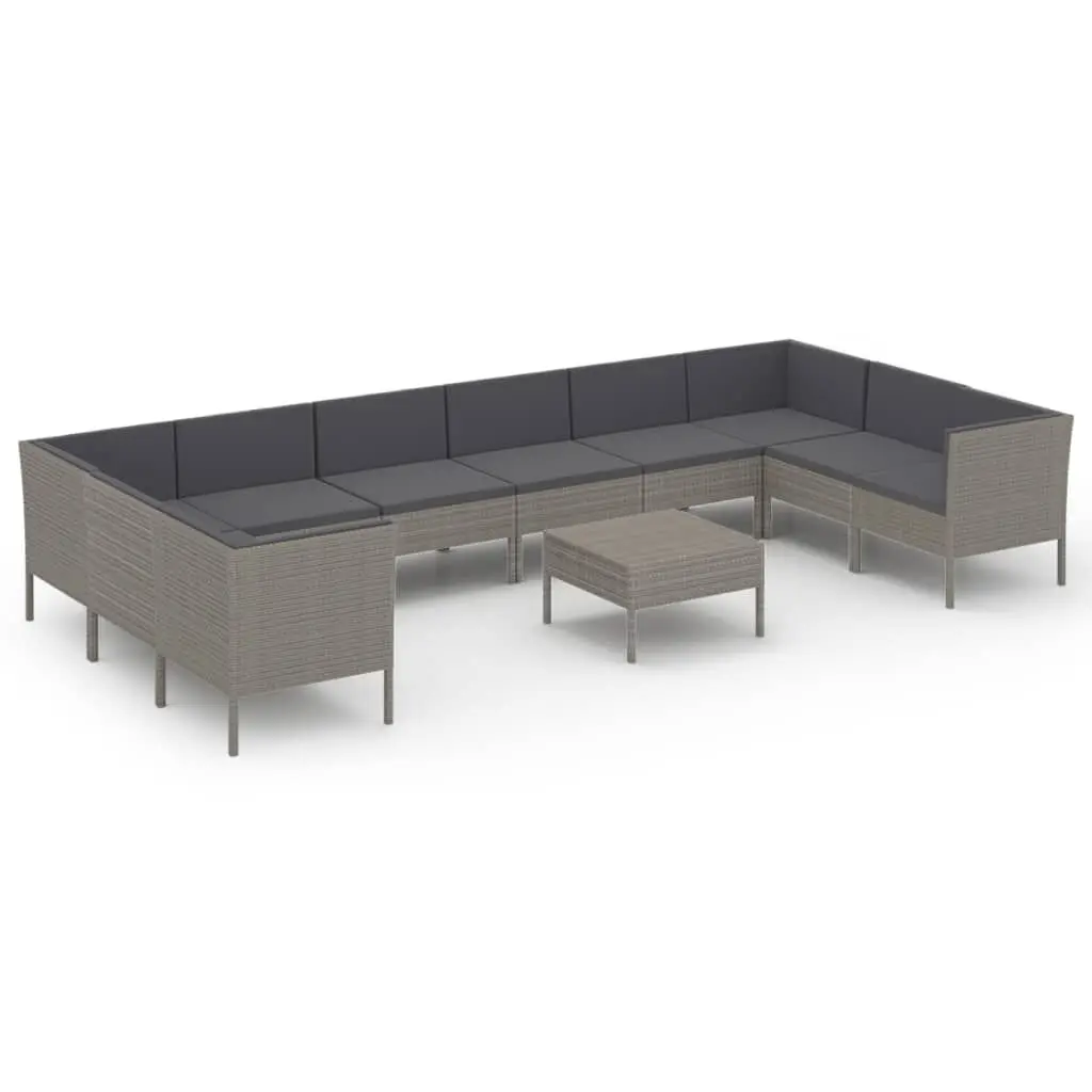 11 Piece Patio Lounge Set Cushions Poly Rattan Gray Outdoor Sofa Set