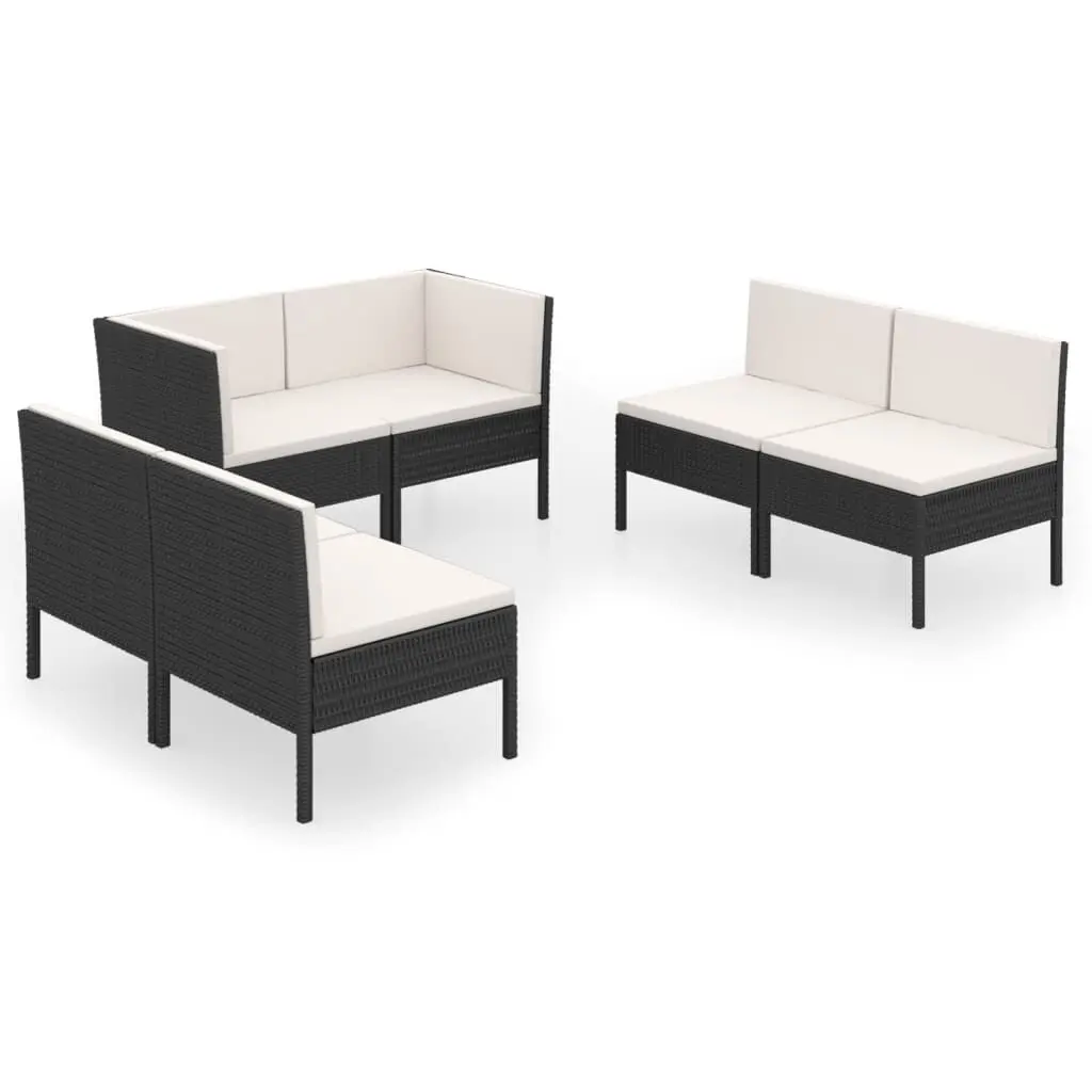6 Piece Patio Lounge Set Cushions Poly Rattan Black Outdoor Seating
