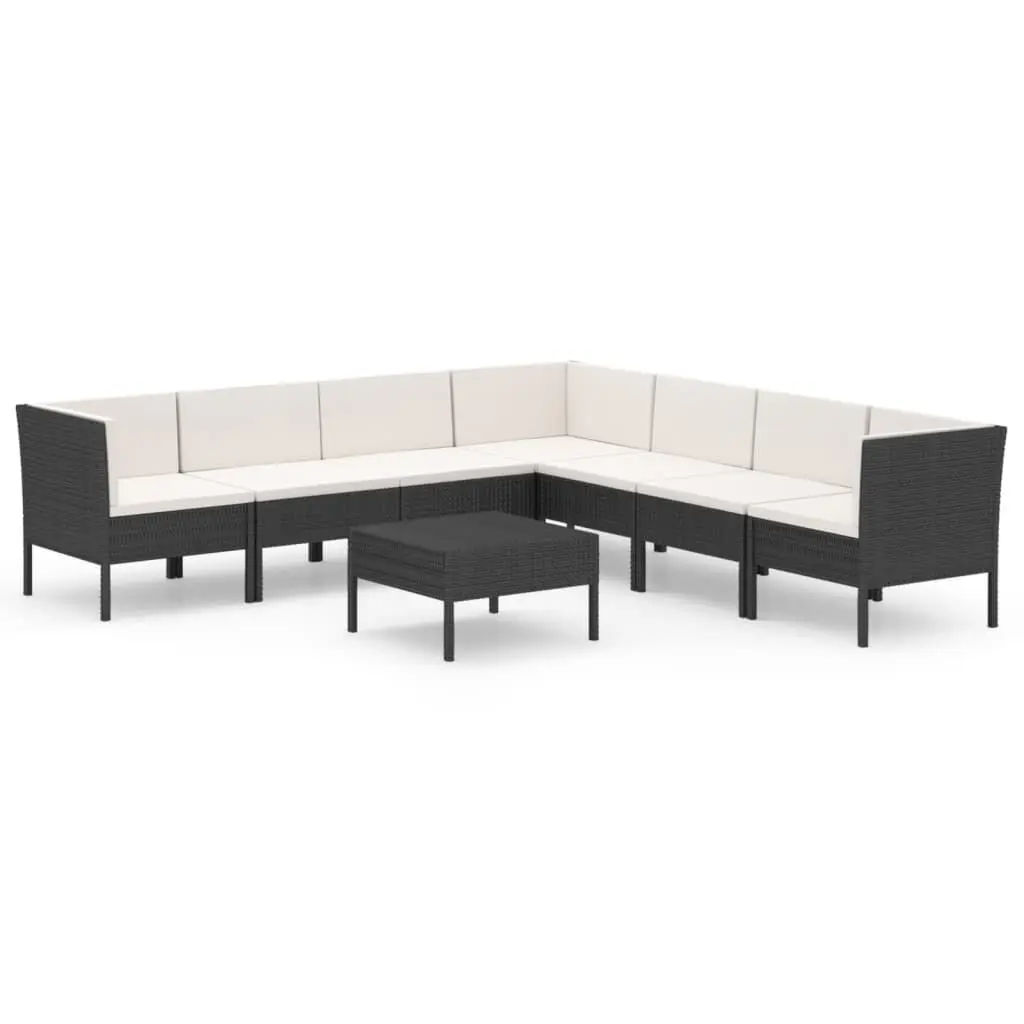 8 Piece Patio Lounge Set Cushions Poly Rattan Black Garden Sofa