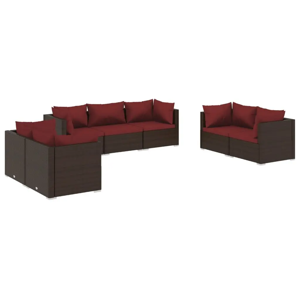7 Piece Patio Lounge Set Cushions Poly Rattan Brown Outdoor Seating