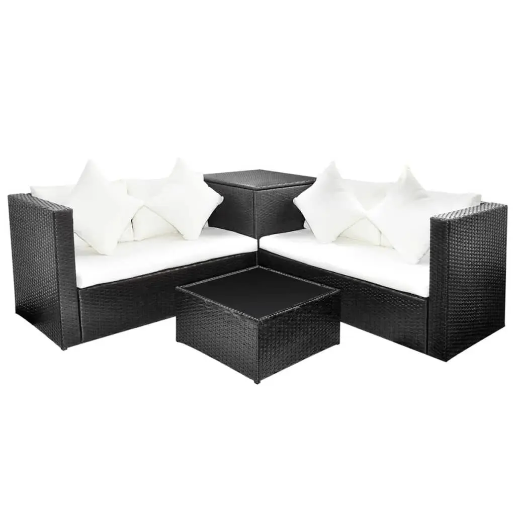 4 Piece Patio Lounge Set Cushions Poly Rattan Black Outdoor Furniture