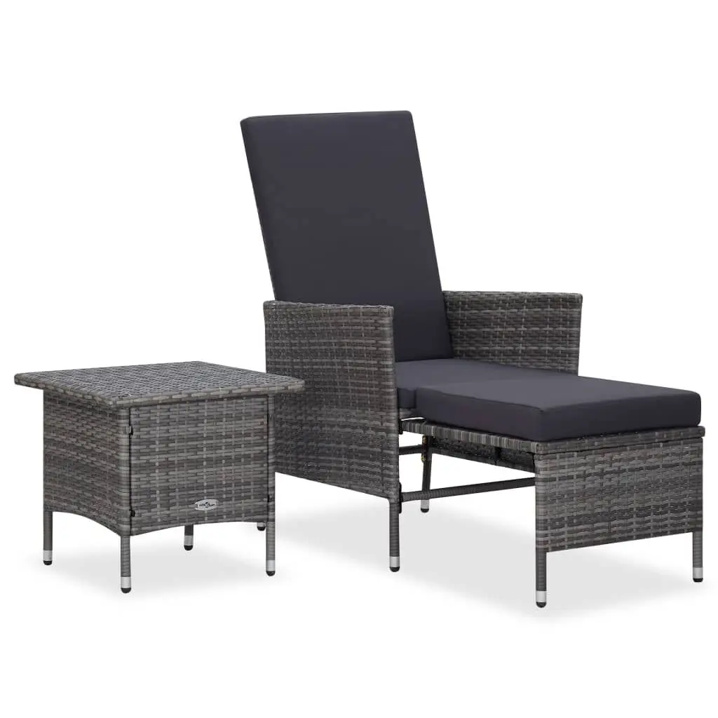 2 Piece Patio Lounge Set Cushions Poly Rattan Gray Outdoor Furniture