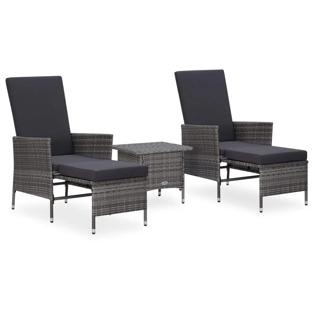 3 Piece Patio Lounge Set Cushions Poly Rattan Gray Outdoor Furniture
