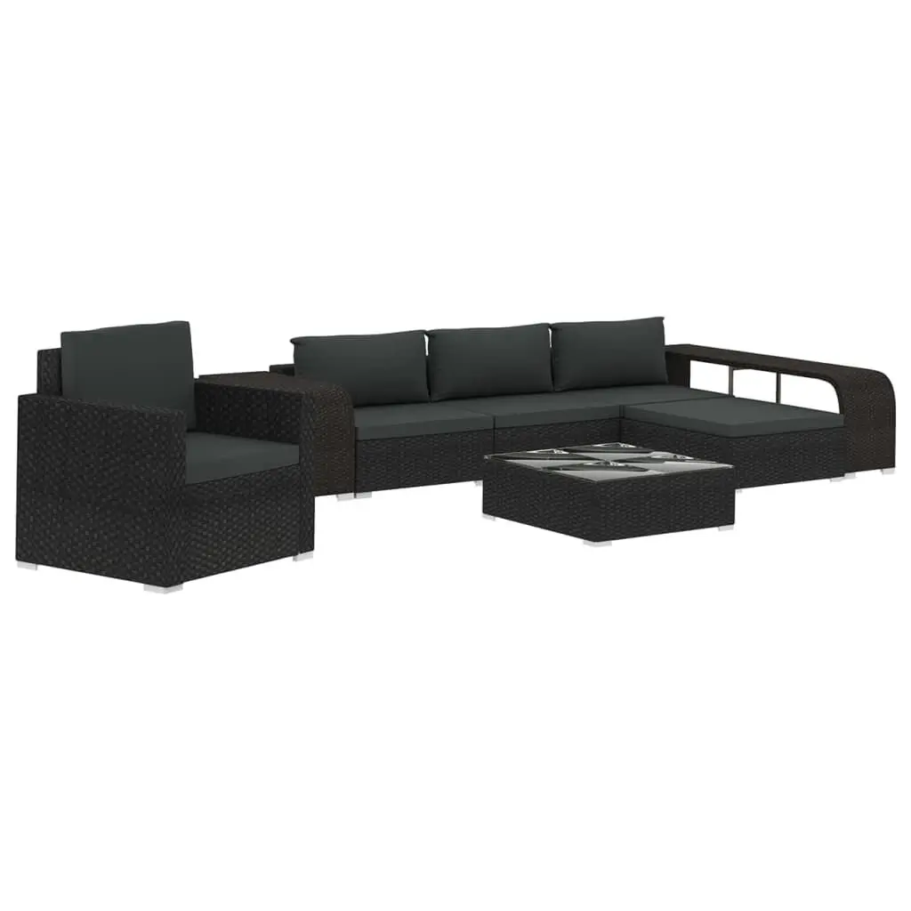 8 Piece Patio Lounge Set Cushions Poly Rattan Black Outdoor Furniture