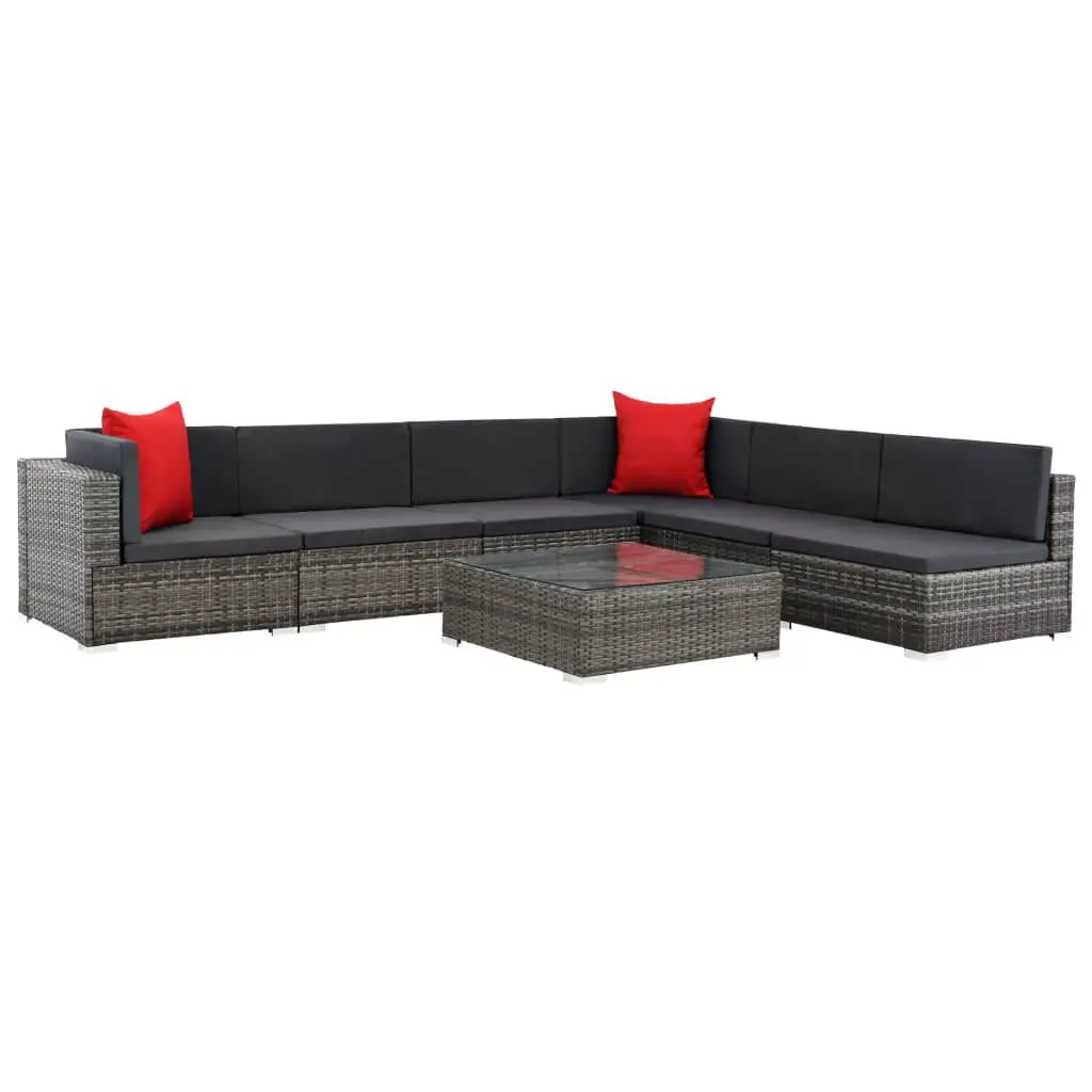 7 Piece Patio Lounge Set Cushions Poly Rattan Gray Outdoor Furniture